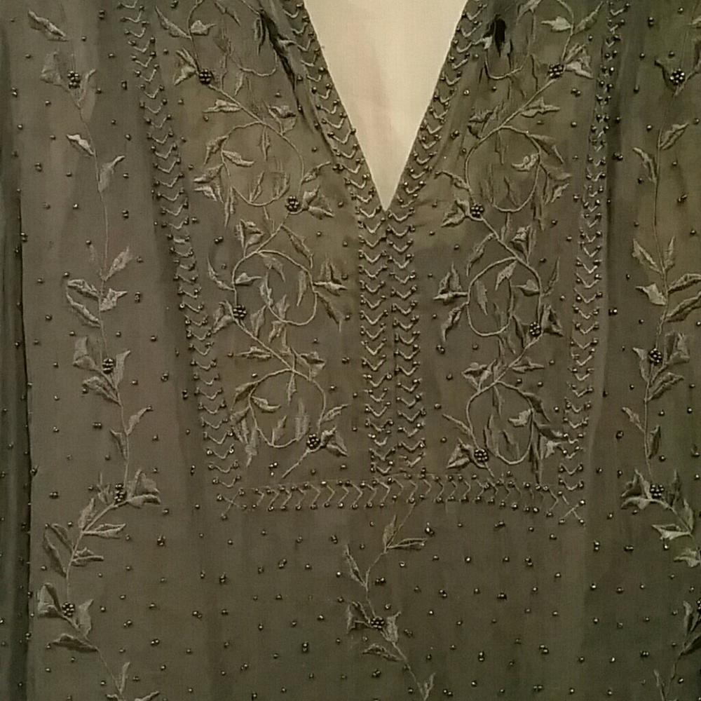 Boho beaded black sheer tunic style shirt